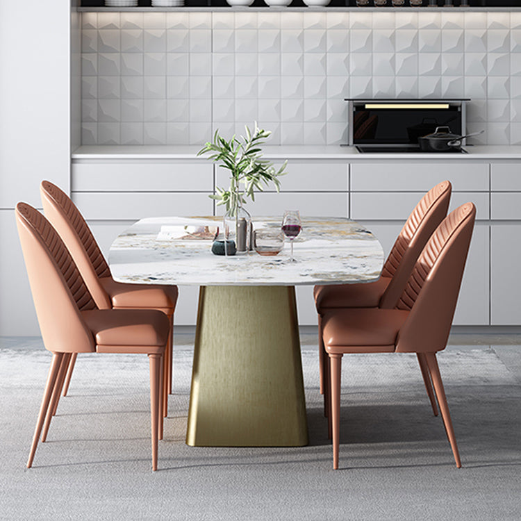 Glam 1/4/5/7 Pieces Dining Set Sintered Stone Dining Table Set with PU Leather Chairs Clearhalo 'Dining Room Sets' 'Dining Tables & Seating' 'dining_room_set' 'furn' 'furn_dining_room_set' 'Furniture' 'furniture_dining_room_set' 'Kitchen & Dining Furniture' 'kitchen&dining_furn' 'kitchen' 4429301