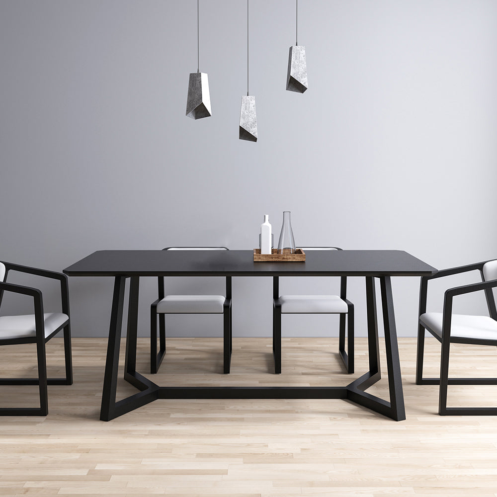 Rectangle Black Industrial Dining Table Pine Solid Wood Table with Trestle Base 70.9"L x 31.5"W x 29.5"H Clearhalo ' dining_table' 'Dining Tables & Seating' 'Dining Tables' 'Furniture' 'furniture_dining_table' 'Kitchen & Dining Furniture' 'kitchen&dining_furn' 'kitchen' 'kitchen_dining_table' 4429309