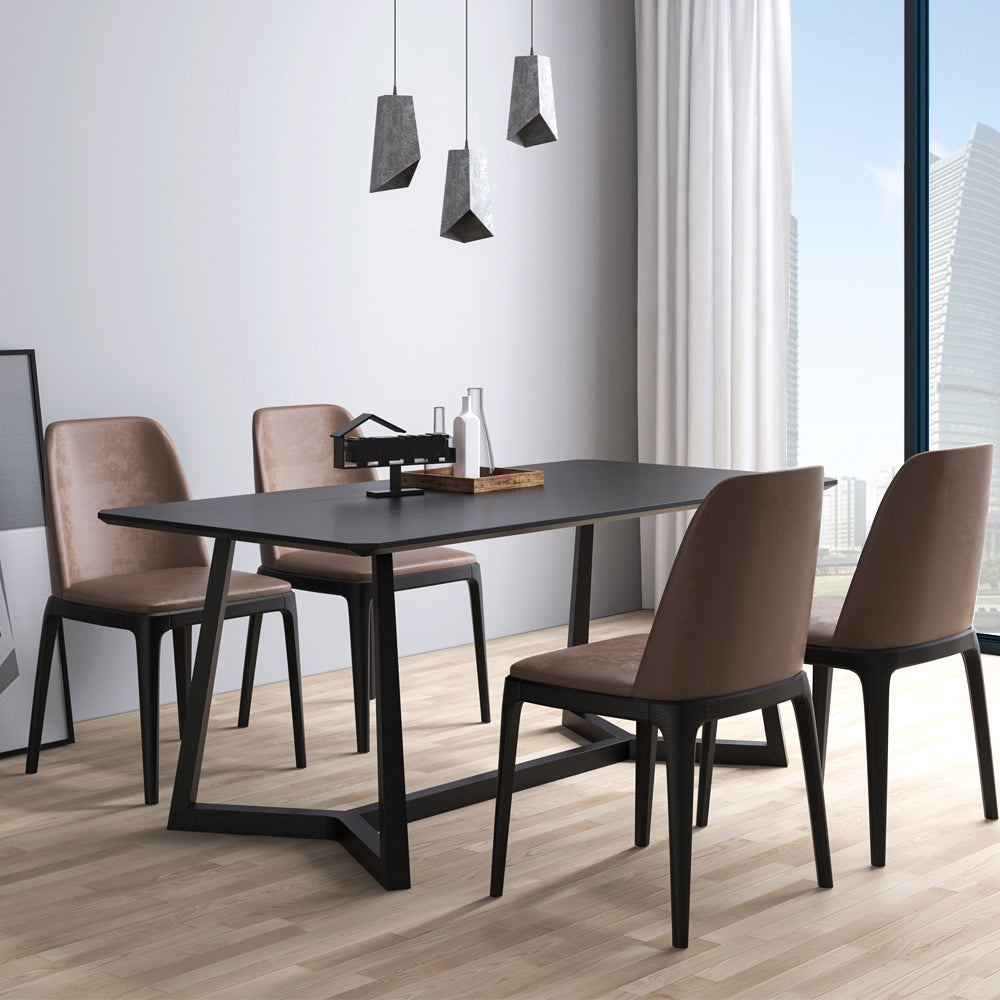 Rectangle Black Industrial Dining Table Pine Solid Wood Table with Trestle Base 55.1"L x 27.6"W x 29.5"H Clearhalo ' dining_table' 'Dining Tables & Seating' 'Dining Tables' 'Furniture' 'furniture_dining_table' 'Kitchen & Dining Furniture' 'kitchen&dining_furn' 'kitchen' 'kitchen_dining_table' 4429310