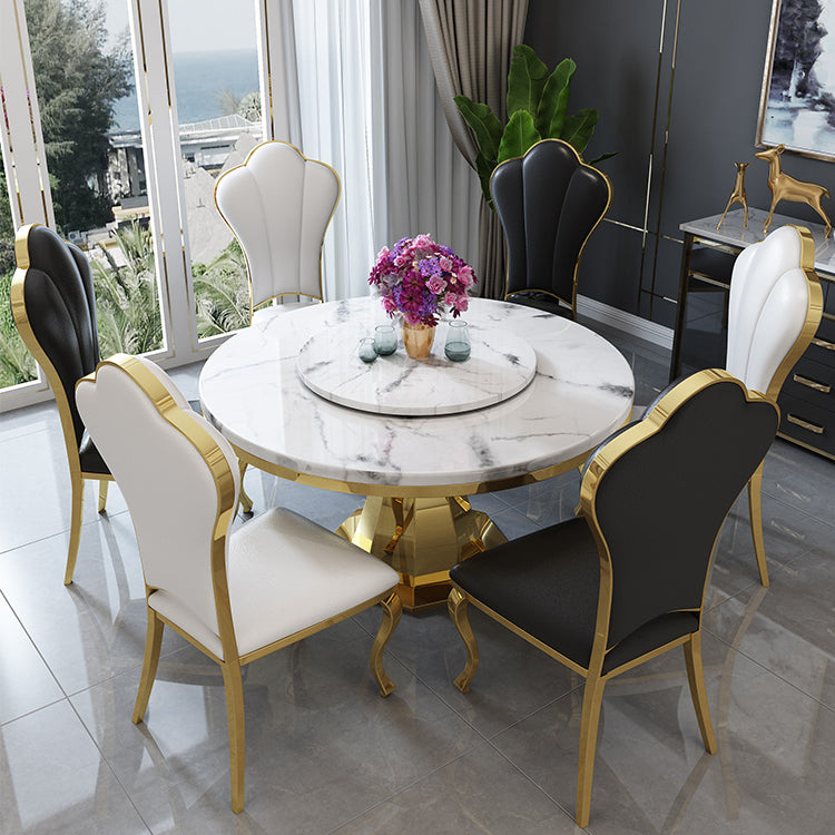 Round Traditional Luxury Dining Table White Sintered Stone Indoor Table with Pedestal Base 47.2"L x 47.2"W x 29.5"H Without Chairs Clearhalo ' dining_table' 'Dining Tables & Seating' 'Dining Tables' 'furn' 'furn_dining_table' 'Furniture' 'furniture_dining_table' 'Kitchen & Dining Furniture' 'kitchen&dining_furn' 'kitchen' 'kitchen_dining_table' 4429417