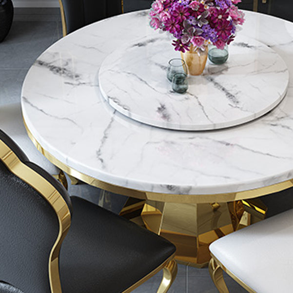 Round Traditional Luxury Dining Table White Sintered Stone Indoor Table with Pedestal Base Clearhalo ' dining_table' 'Dining Tables & Seating' 'Dining Tables' 'furn' 'furn_dining_table' 'Furniture' 'furniture_dining_table' 'Kitchen & Dining Furniture' 'kitchen&dining_furn' 'kitchen' 'kitchen_dining_table' 4429420
