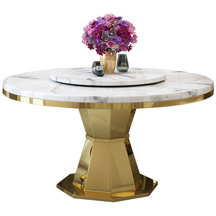 Round Traditional Luxury Dining Table White Sintered Stone Indoor Table with Pedestal Base Clearhalo ' dining_table' 'Dining Tables & Seating' 'Dining Tables' 'furn' 'furn_dining_table' 'Furniture' 'furniture_dining_table' 'Kitchen & Dining Furniture' 'kitchen&dining_furn' 'kitchen' 'kitchen_dining_table' 4429421