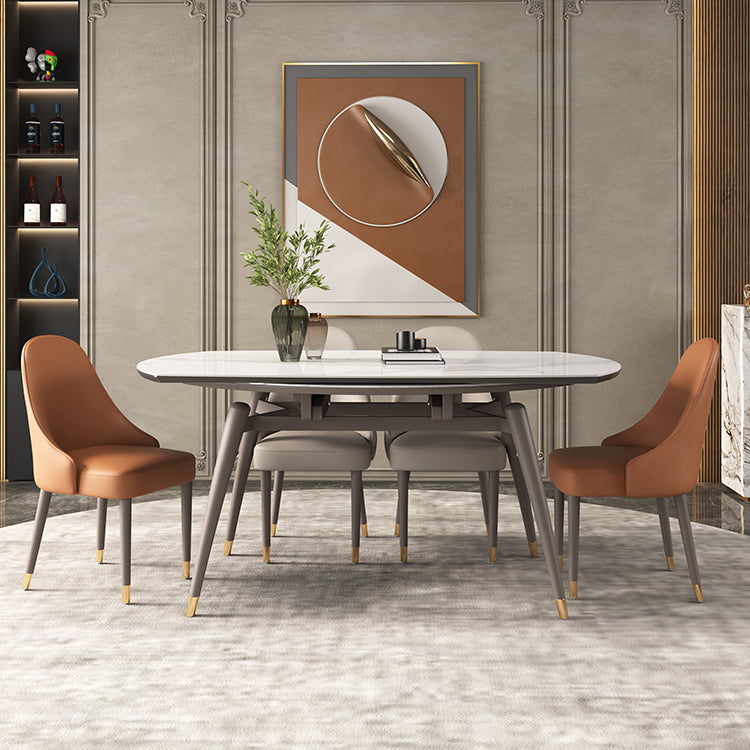 Traditional Luxury Dining Table Round Sintered Stone Dining Table with 4 Wood Legs White 47.2"L x 47.2"W x 29.5"H Without Chairs Clearhalo ' dining_table' 'Dining Tables & Seating' 'Dining Tables' 'furn' 'furn_dining_table' 'Furniture' 'furniture_dining_table' 'Kitchen & Dining Furniture' 'kitchen&dining_furn' 'kitchen' 'kitchen_dining_table' 4429427