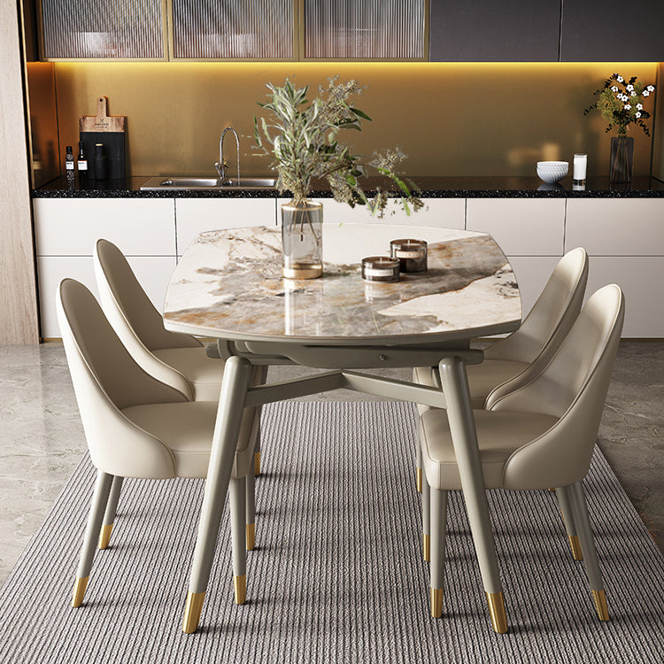 Traditional Luxury Dining Table Round Sintered Stone Dining Table with 4 Wood Legs Pandora Gold 51.2"L x 51.2"W x 29.5"H Without Chairs Clearhalo ' dining_table' 'Dining Tables & Seating' 'Dining Tables' 'furn' 'furn_dining_table' 'Furniture' 'furniture_dining_table' 'Kitchen & Dining Furniture' 'kitchen&dining_furn' 'kitchen' 'kitchen_dining_table' 4429428
