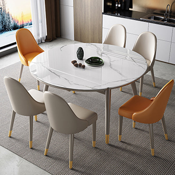 Traditional Luxury Dining Table Round Sintered Stone Dining Table with 4 Wood Legs Clearhalo ' dining_table' 'Dining Tables & Seating' 'Dining Tables' 'furn' 'furn_dining_table' 'Furniture' 'furniture_dining_table' 'Kitchen & Dining Furniture' 'kitchen&dining_furn' 'kitchen' 'kitchen_dining_table' 4429436