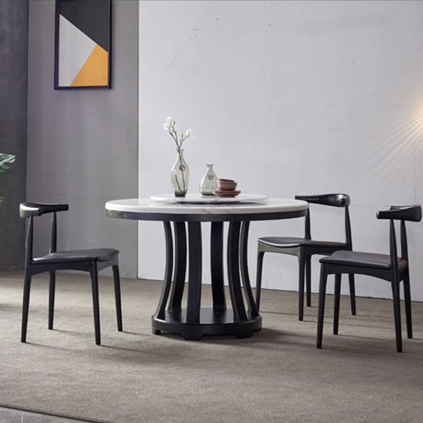 Modern White Standard Dining Table Round Marble Dining Table with Pedestal Base 51.2"L x 51.2"W x 29.5"H Lazy Susan Without Chairs Clearhalo ' dining_table' 'Dining Tables & Seating' 'Dining Tables' 'furn' 'furn_dining_table' 'Furniture' 'furniture_dining_table' 'Kitchen & Dining Furniture' 'kitchen&dining_furn' 'kitchen' 'kitchen_dining_table' 4429442