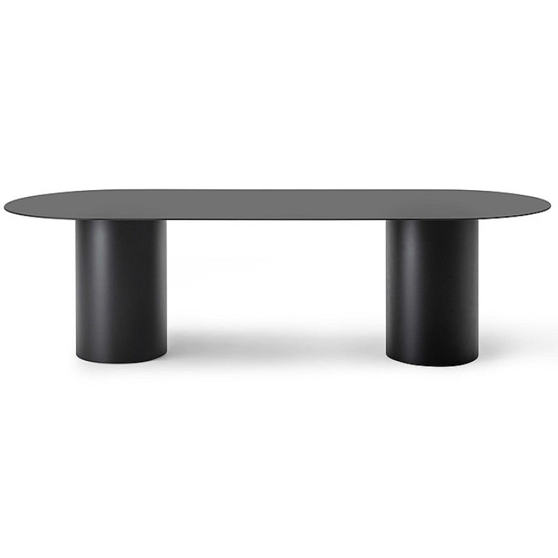 Oval Solid Wood Dining Table Modern Dinette Table with Double Pedestal Base Black Without Chairs Clearhalo ' dining_table' 'Dining Tables & Seating' 'Dining Tables' 'furn' 'furn_dining_table' 'Furniture' 'furniture_dining_table' 'Kitchen & Dining Furniture' 'kitchen&dining_furn' 'kitchen' 'kitchen_dining_table' 4429473
