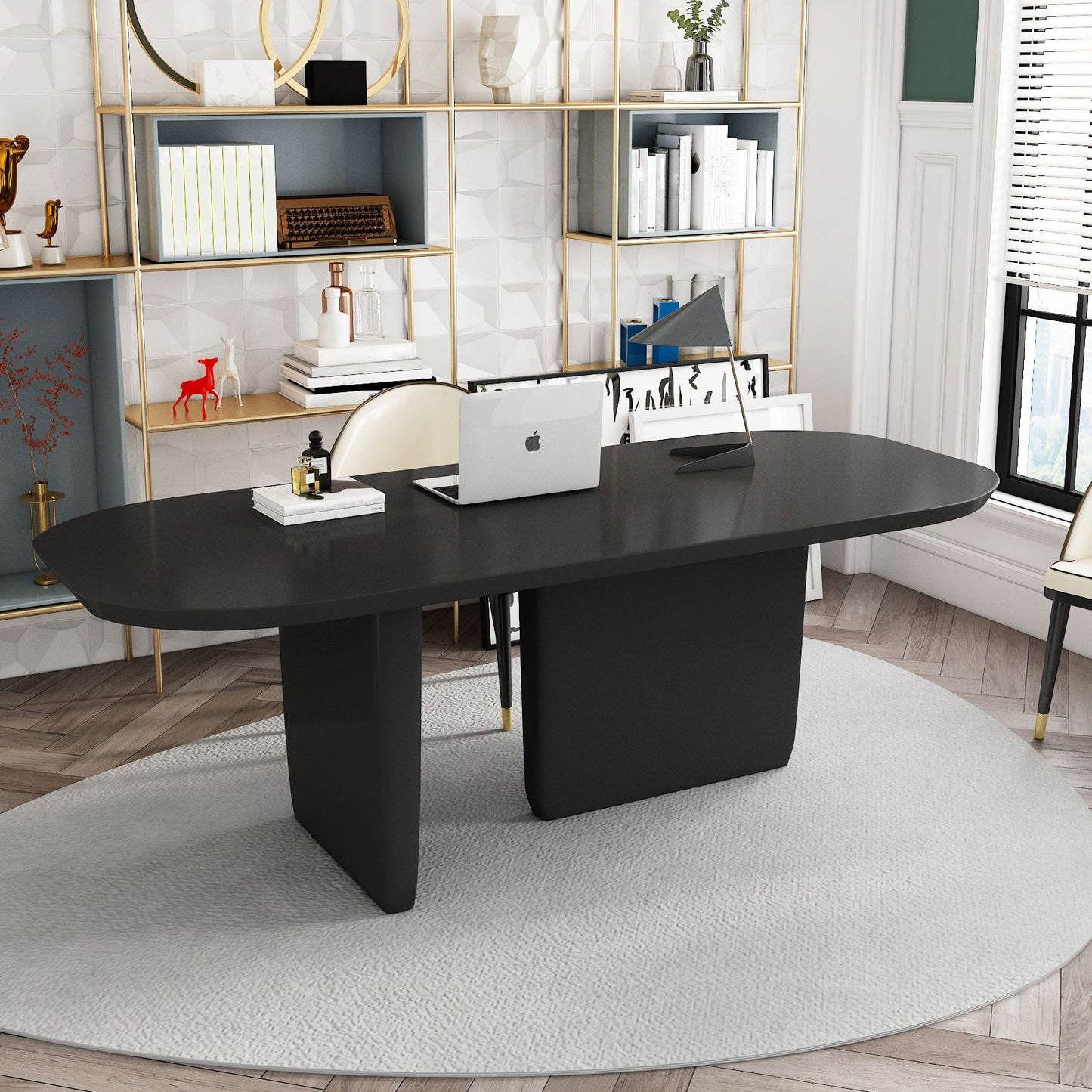 Rectangle Solid Wood Dining Table Modern Table with Double Pedestal Base Black Without Chairs Clearhalo ' dining_table' 'Dining Tables & Seating' 'Dining Tables' 'furn' 'furn_dining_table' 'Furniture' 'furniture_dining_table' 'Kitchen & Dining Furniture' 'kitchen&dining_furn' 'kitchen' 'kitchen_dining_table' 4429502