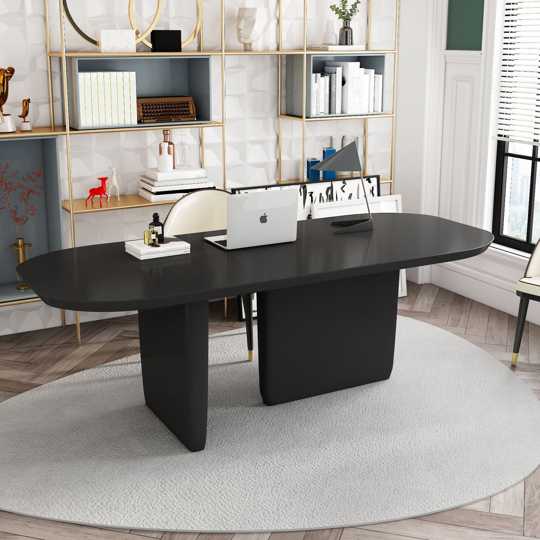 Rectangle Solid Wood Dining Table Modern Table with Double Pedestal Base Black Without Chairs Clearhalo ' dining_table' 'Dining Tables & Seating' 'Dining Tables' 'furn' 'furn_dining_table' 'Furniture' 'furniture_dining_table' 'Kitchen & Dining Furniture' 'kitchen&dining_furn' 'kitchen' 'kitchen_dining_table' 4429502