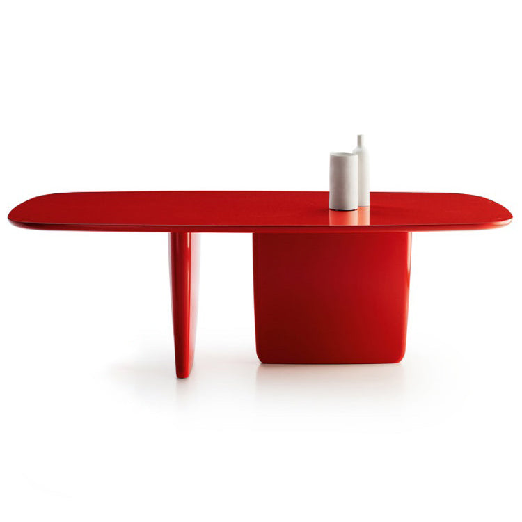 Rectangle Solid Wood Dining Table Modern Table with Double Pedestal Base Red Without Chairs Clearhalo ' dining_table' 'Dining Tables & Seating' 'Dining Tables' 'furn' 'furn_dining_table' 'Furniture' 'furniture_dining_table' 'Kitchen & Dining Furniture' 'kitchen&dining_furn' 'kitchen' 'kitchen_dining_table' 4429503