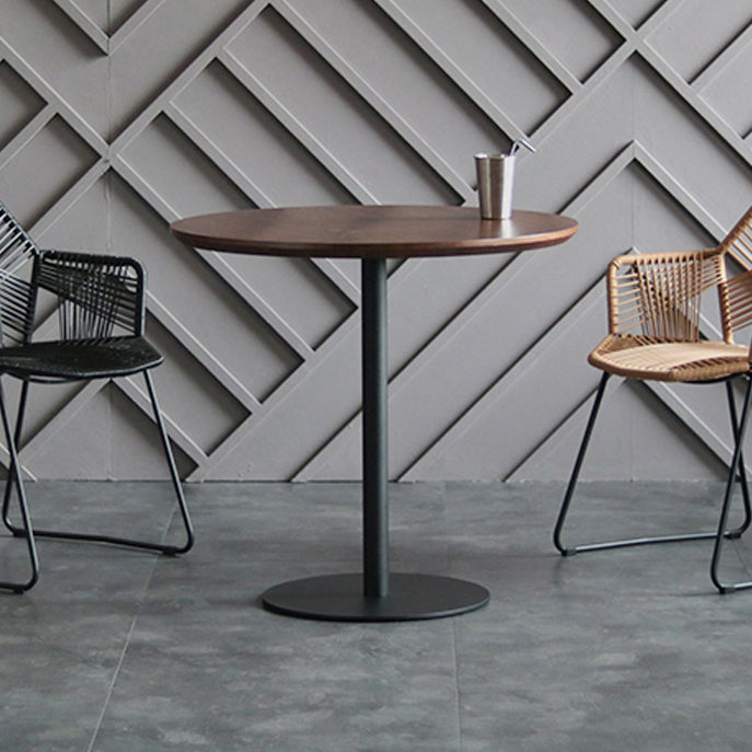 Modern Artificial Wood Table Round Dining Table with Metal Pedestal Base for Restaurant Walnut 31.5"L x 31.5"W x 29.5"H Without Chairs Clearhalo ' dining_table' 'Dining Tables & Seating' 'Dining Tables' 'furn' 'furn_dining_table' 'Furniture' 'furniture_dining_table' 'Kitchen & Dining Furniture' 'kitchen&dining_furn' 'kitchen' 'kitchen_dining_table' 4429513