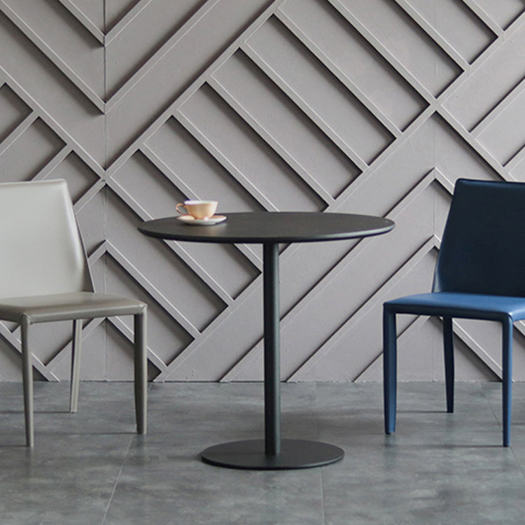 Modern Artificial Wood Table Round Dining Table with Metal Pedestal Base for Restaurant Black 27.6"L x 27.6"W x 29.5"H Without Chairs Clearhalo ' dining_table' 'Dining Tables & Seating' 'Dining Tables' 'furn' 'furn_dining_table' 'Furniture' 'furniture_dining_table' 'Kitchen & Dining Furniture' 'kitchen&dining_furn' 'kitchen' 'kitchen_dining_table' 4429516