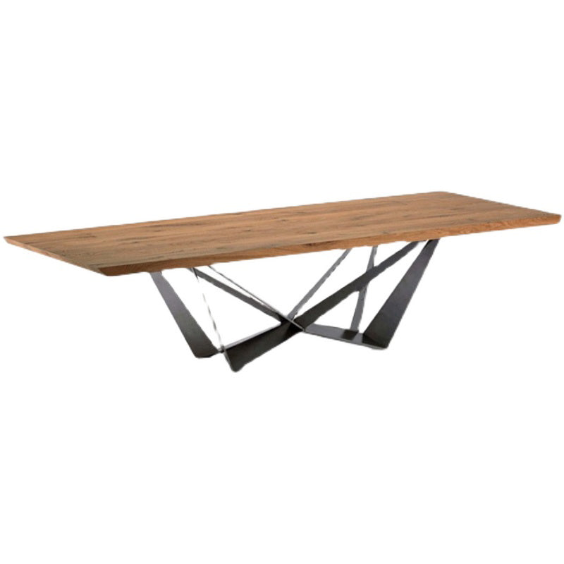 Industrial Solid Wood Table Kitchen Rectangle Dining Table with Black Metal Pedestal Base 55.1"L x 27.6"W x 29.5"H Without Chairs Clearhalo ' dining_table' 'Dining Tables & Seating' 'Dining Tables' 'furn' 'furn_dining_table' 'Furniture' 'furniture_dining_table' 'Kitchen & Dining Furniture' 'kitchen&dining_furn' 'kitchen' 'kitchen_dining_table' 4429537