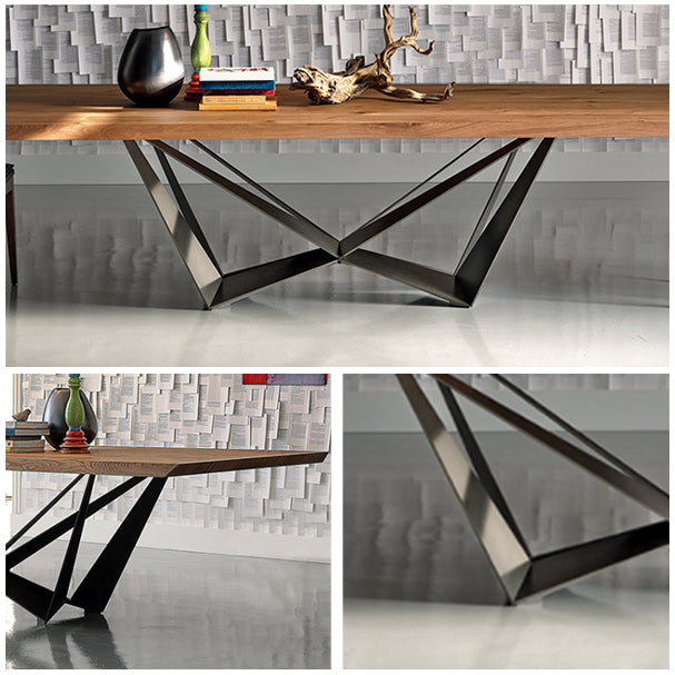Industrial Solid Wood Table Kitchen Rectangle Dining Table with Black Metal Pedestal Base Clearhalo ' dining_table' 'Dining Tables & Seating' 'Dining Tables' 'furn' 'furn_dining_table' 'Furniture' 'furniture_dining_table' 'Kitchen & Dining Furniture' 'kitchen&dining_furn' 'kitchen' 'kitchen_dining_table' 4429538