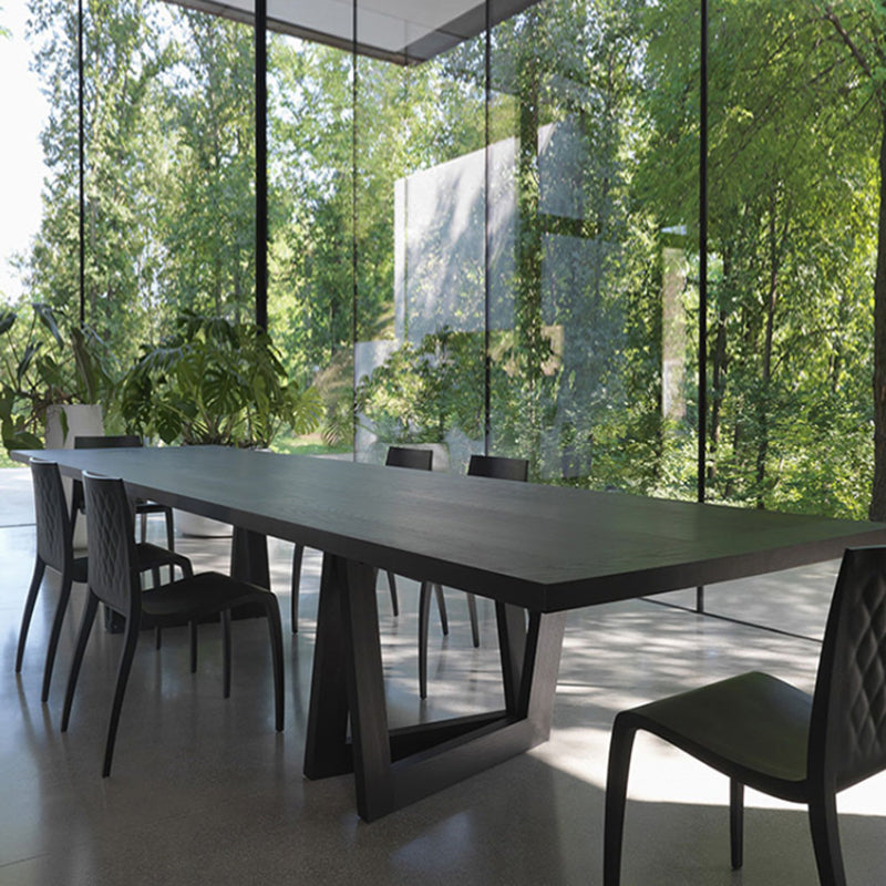 Industrial Solid Wooden Table Restaurant Rectangle Dining Table with Double Pedestal Base 86.6"L x 35.4"W x 29.5"H Without Chairs Clearhalo ' dining_table' 'Dining Tables & Seating' 'Dining Tables' 'furn' 'furn_dining_table' 'Furniture' 'furniture_dining_table' 'Kitchen & Dining Furniture' 'kitchen&dining_furn' 'kitchen' 'kitchen_dining_table' 4429544
