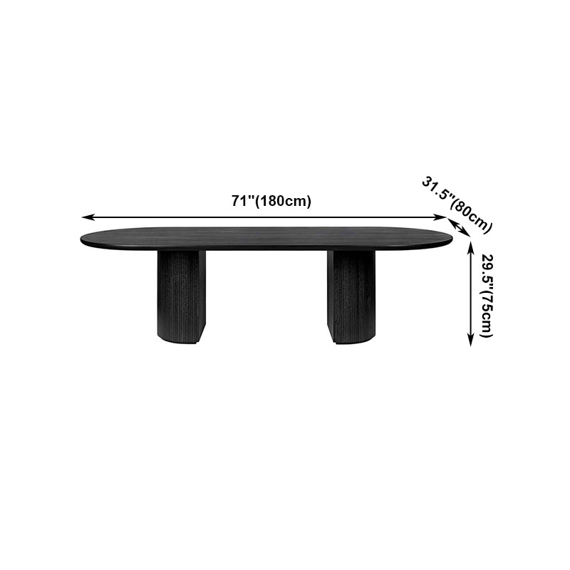 Modern Oval Double Pedestal Table Solid Wood Black Fixed Table for Kitchen Clearhalo ' dining_table' 'Dining Tables & Seating' 'Dining Tables' 'furn' 'furn_dining_table' 'Furniture' 'furniture_dining_table' 'Kitchen & Dining Furniture' 'kitchen&dining_furn' 'kitchen' 'kitchen_dining_table' 4429575