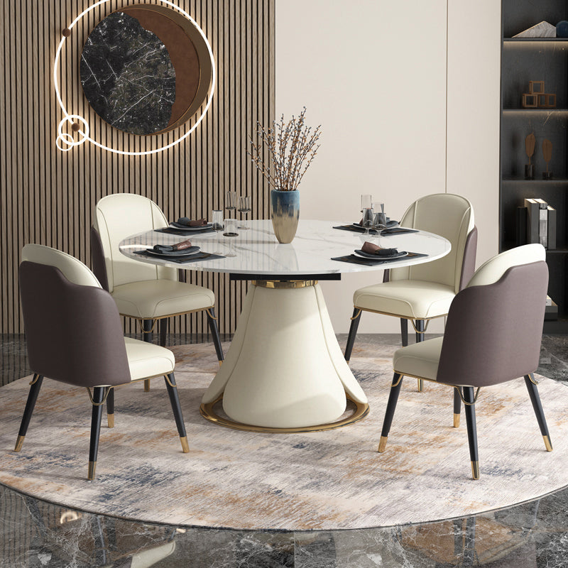 Sintered Stone Top Extendable Table Modern Round Table with Pedestal Base 59.1"L x 59.1"W x 29.5"H Without Chairs Clearhalo ' dining_table' 'Dining Tables & Seating' 'Dining Tables' 'furn' 'furn_dining_table' 'Furniture' 'furniture_dining_table' 'Kitchen & Dining Furniture' 'kitchen&dining_furn' 'kitchen' 'kitchen_dining_table' 4429595