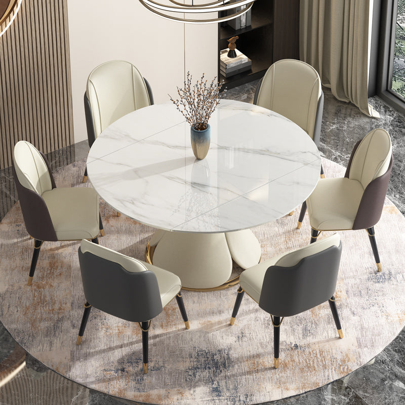 Sintered Stone Top Extendable Table Modern Round Table with Pedestal Base 53.1"L x 53.1"W x 29.5"H Without Chairs Clearhalo ' dining_table' 'Dining Tables & Seating' 'Dining Tables' 'furn' 'furn_dining_table' 'Furniture' 'furniture_dining_table' 'Kitchen & Dining Furniture' 'kitchen&dining_furn' 'kitchen' 'kitchen_dining_table' 4429596