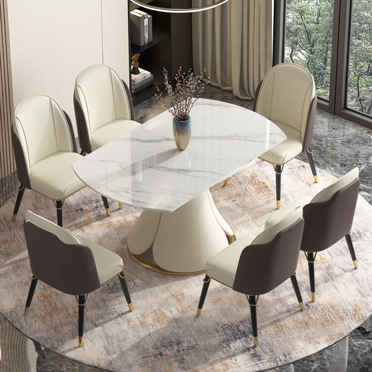 Sintered Stone Top Extendable Table Modern Round Table with Pedestal Base Clearhalo ' dining_table' 'Dining Tables & Seating' 'Dining Tables' 'furn' 'furn_dining_table' 'Furniture' 'furniture_dining_table' 'Kitchen & Dining Furniture' 'kitchen&dining_furn' 'kitchen' 'kitchen_dining_table' 4429597