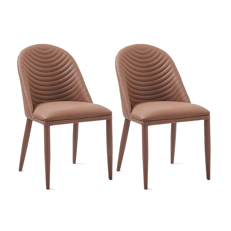 Contemporary Design Armless Solid Back Side Chairs Leather Dining Chairs for Home Brown 2 Piece Set Clearhalo ' kitchen&dining_furn' 'Dining Chairs' 'Dining Tables & Seating' 'dining_chair' 'furn' 'furn_dining_chair' 'Furniture' 'furniture_dining_chair' 'Kitchen & Dining Furniture' 'kitchen' 4429715