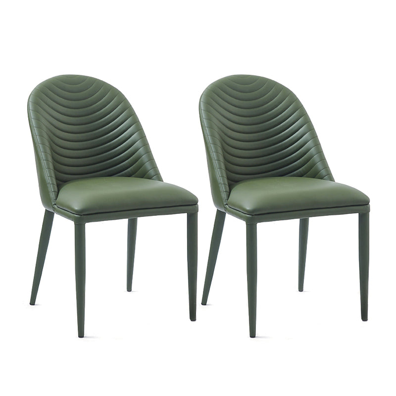 Contemporary Design Armless Solid Back Side Chairs Leather Dining Chairs for Home Green 2 Piece Set Clearhalo ' kitchen&dining_furn' 'Dining Chairs' 'Dining Tables & Seating' 'dining_chair' 'furn' 'furn_dining_chair' 'Furniture' 'furniture_dining_chair' 'Kitchen & Dining Furniture' 'kitchen' 4429717
