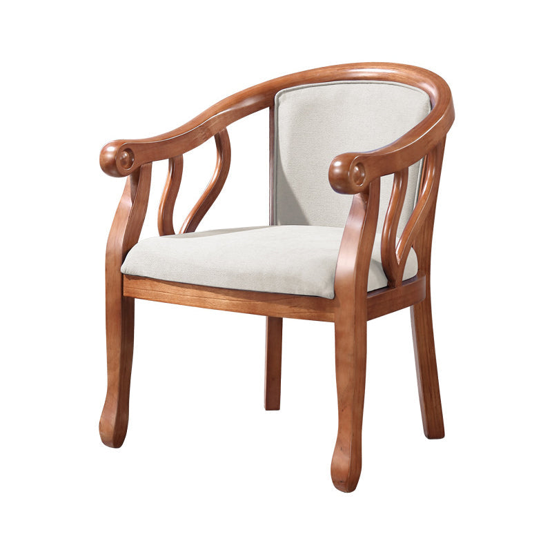 Traditional Wood Dining Arm Chair Linen Fabric Dining Chair for Restaurant Use Off-White 1 Piece Clearhalo ' kitchen&dining_furn' 'Dining Chairs' 'Dining Tables & Seating' 'dining_chair' 'furn' 'furn_dining_chair' 'Furniture' 'furniture_dining_chair' 'Kitchen & Dining Furniture' 'kitchen' 4429796