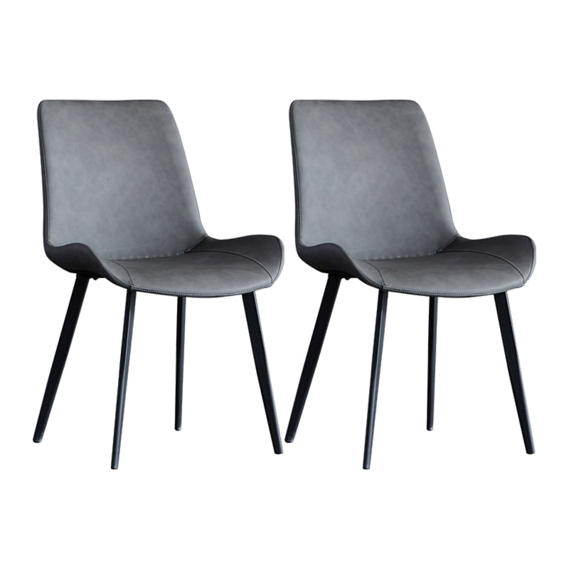 Restaurant Contemporary Leather Side Chair Solid Back Dining Chair Grey 2 Piece Set Clearhalo ' kitchen&dining_furn' 'Dining Chairs' 'Dining Tables & Seating' 'dining_chair' 'furn' 'furn_dining_chair' 'Furniture' 'furniture_dining_chair' 'Kitchen & Dining Furniture' 'kitchen' 4429801