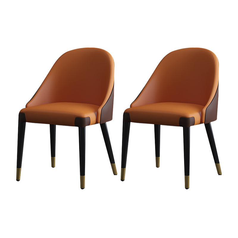 Contemporary Design Armless Solid Back Dining Side Chairs Leather Dining Chairs Orange 2 Piece Set Clearhalo ' kitchen&dining_furn' 'Dining Chairs' 'Dining Tables & Seating' 'dining_chair' 'furn' 'furn_dining_chair' 'Furniture' 'furniture_dining_chair' 'Kitchen & Dining Furniture' 'kitchen' 4429878