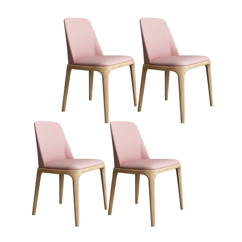Contemporary Style Dining Chairs Armless Kitchen Chairs with Wooden Legs Light Pink 4 Piece Set Clearhalo ' kitchen&dining_furn' 'Dining Chairs' 'Dining Tables & Seating' 'dining_chair' 'furn' 'furn_dining_chair' 'Furniture' 'furniture_dining_chair' 'Kitchen & Dining Furniture' 'kitchen' 4429958