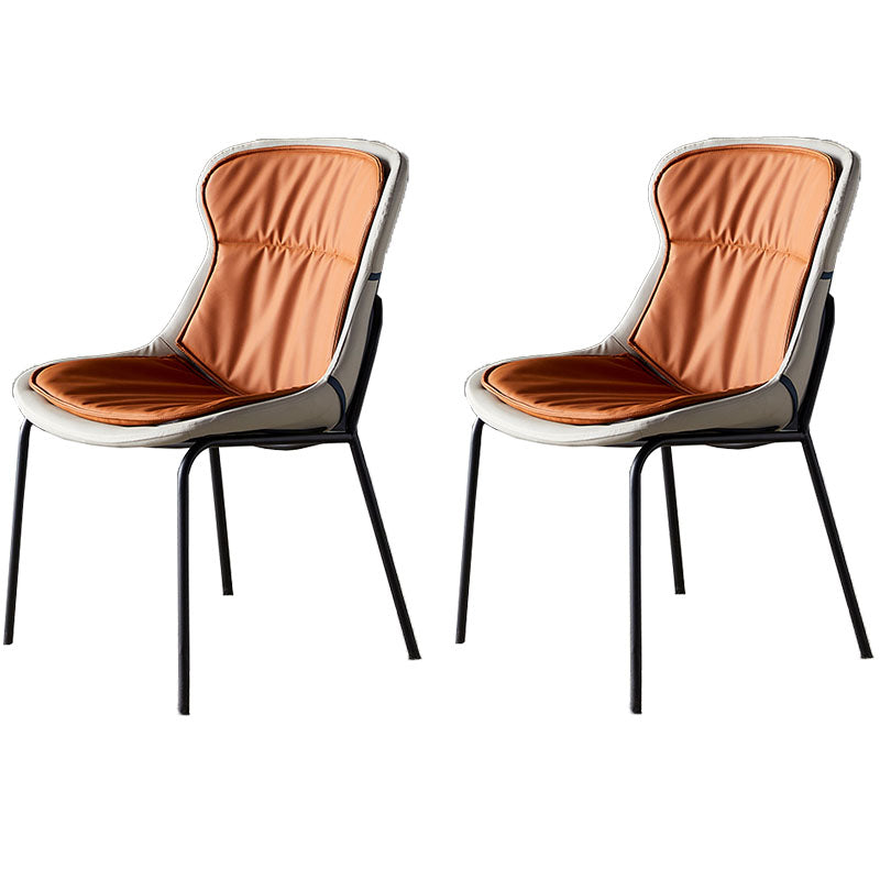 Contemporary Style Leather Dining Chairs Armless Solid Back Dining Side Chair Orange 2 Piece Set Black Clearhalo ' kitchen&dining_furn' 'Dining Chairs' 'Dining Tables & Seating' 'dining_chair' 'furn' 'furn_dining_chair' 'Furniture' 'furniture_dining_chair' 'Kitchen & Dining Furniture' 'kitchen' 4430041
