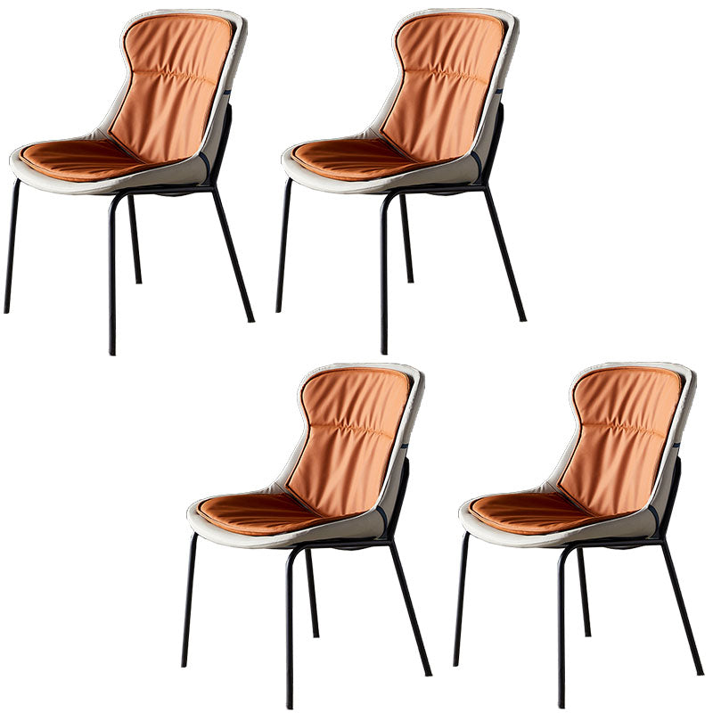 Contemporary Style Leather Dining Chairs Armless Solid Back Dining Side Chair Orange 4 Piece Set Black Clearhalo ' kitchen&dining_furn' 'Dining Chairs' 'Dining Tables & Seating' 'dining_chair' 'furn' 'furn_dining_chair' 'Furniture' 'furniture_dining_chair' 'Kitchen & Dining Furniture' 'kitchen' 4430043