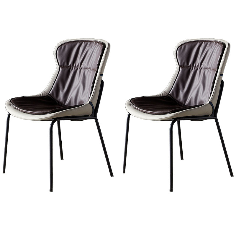 Contemporary Style Leather Dining Chairs Armless Solid Back Dining Side Chair Dark Brown 2 Piece Set Black Clearhalo ' kitchen&dining_furn' 'Dining Chairs' 'Dining Tables & Seating' 'dining_chair' 'furn' 'furn_dining_chair' 'Furniture' 'furniture_dining_chair' 'Kitchen & Dining Furniture' 'kitchen' 4430052