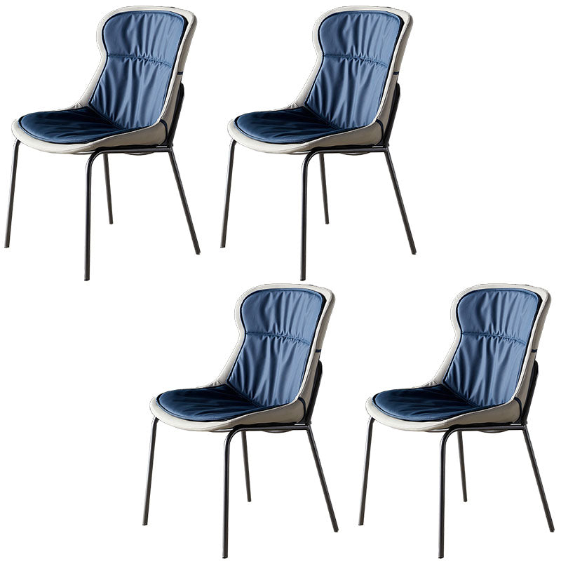Contemporary Style Leather Dining Chairs Armless Solid Back Dining Side Chair Sky Blue 4 Piece Set Black Clearhalo ' kitchen&dining_furn' 'Dining Chairs' 'Dining Tables & Seating' 'dining_chair' 'furn' 'furn_dining_chair' 'Furniture' 'furniture_dining_chair' 'Kitchen & Dining Furniture' 'kitchen' 4430062