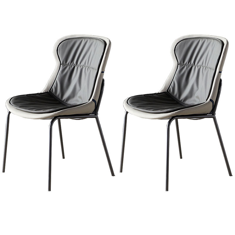 Contemporary Style Leather Dining Chairs Armless Solid Back Dining Side Chair Dark Gray 2 Piece Set Gray Clearhalo ' kitchen&dining_furn' 'Dining Chairs' 'Dining Tables & Seating' 'dining_chair' 'furn' 'furn_dining_chair' 'Furniture' 'furniture_dining_chair' 'Kitchen & Dining Furniture' 'kitchen' 4430064