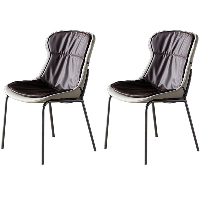 Contemporary Style Leather Dining Chairs Armless Solid Back Dining Side Chair Dark Brown 2 Piece Set Gray Clearhalo ' kitchen&dining_furn' 'Dining Chairs' 'Dining Tables & Seating' 'dining_chair' 'furn' 'furn_dining_chair' 'Furniture' 'furniture_dining_chair' 'Kitchen & Dining Furniture' 'kitchen' 4430076