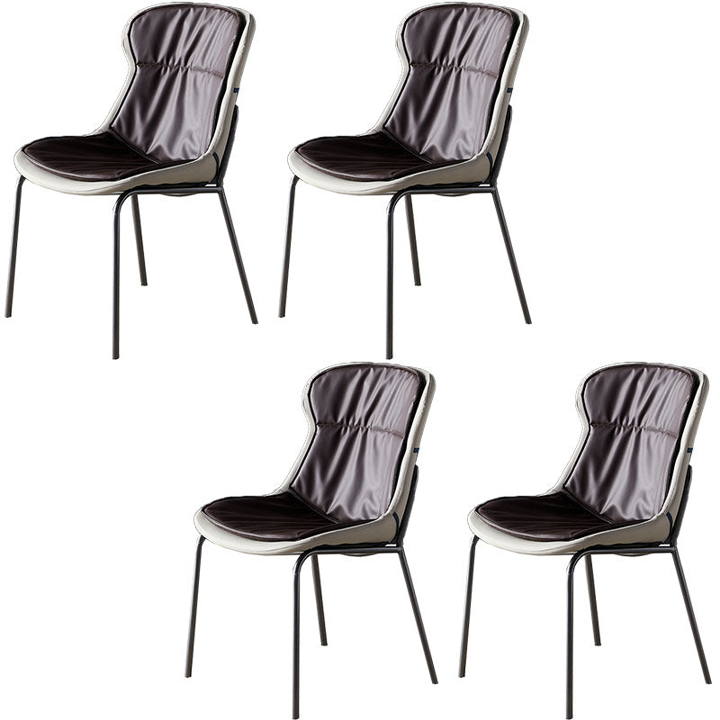 Contemporary Style Leather Dining Chairs Armless Solid Back Dining Side Chair Dark Brown 4 Piece Set Gray Clearhalo ' kitchen&dining_furn' 'Dining Chairs' 'Dining Tables & Seating' 'dining_chair' 'furn' 'furn_dining_chair' 'Furniture' 'furniture_dining_chair' 'Kitchen & Dining Furniture' 'kitchen' 4430077