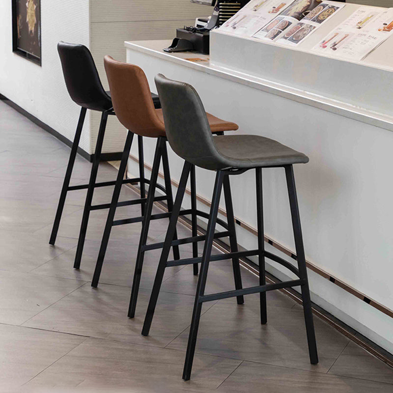 Modern Style Bar-stool Bucket Leather Seat Barstool with Footrest and Iron Legs Clearhalo 'Bar Furniture' 'Bar Stools' 'bar_stools' 'furn' 'furn_bar_stools' 'furniture_bar_stools' 'Kitchen & Dining Furniture' 'kitchen&dining_furn' 'kitchen' 'kitchen_furn' Furniture' 4430250