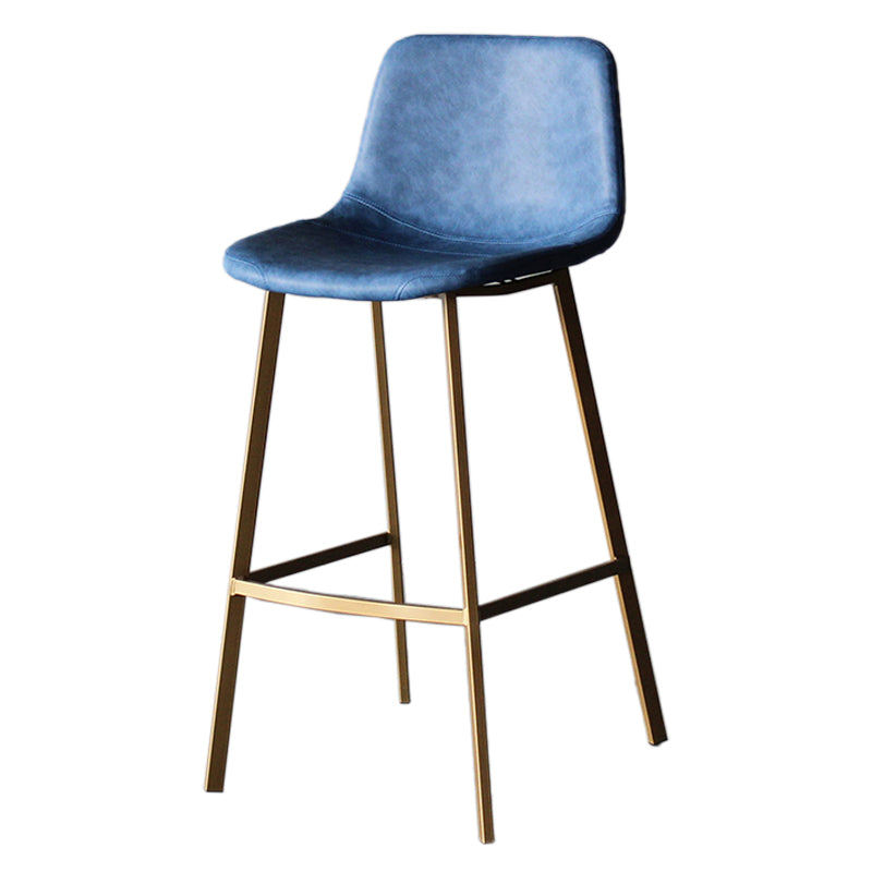 Modern Style Bar-stool Bucket Leather Seat Barstool with Footrest and Iron Legs Blue Gold 1 Piece Clearhalo 'Bar Furniture' 'Bar Stools' 'bar_stools' 'furn' 'furn_bar_stools' 'furniture_bar_stools' 'Kitchen & Dining Furniture' 'kitchen&dining_furn' 'kitchen' 'kitchen_furn' Furniture' 4430256