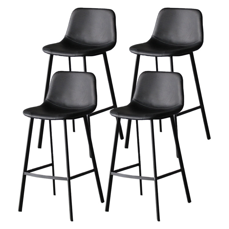 Modern Style Bar-stool Bucket Leather Seat Barstool with Footrest and Iron Legs Black Black 4 Piece Set Clearhalo 'Bar Furniture' 'Bar Stools' 'bar_stools' 'furn' 'furn_bar_stools' 'furniture_bar_stools' 'Kitchen & Dining Furniture' 'kitchen&dining_furn' 'kitchen' 'kitchen_furn' Furniture' 4430266