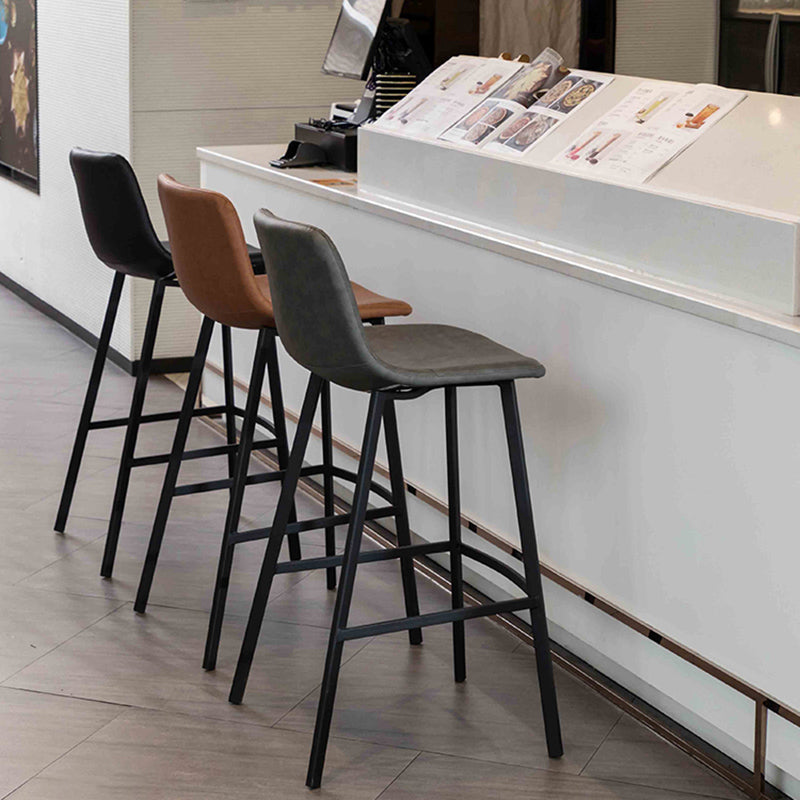 Modern Style Bar-stool Bucket Leather Seat Barstool with Footrest and Iron Legs Clearhalo 'Bar Furniture' 'Bar Stools' 'bar_stools' 'furn' 'furn_bar_stools' 'furniture_bar_stools' 'Kitchen & Dining Furniture' 'kitchen&dining_furn' 'kitchen' 'kitchen_furn' Furniture' 4430270