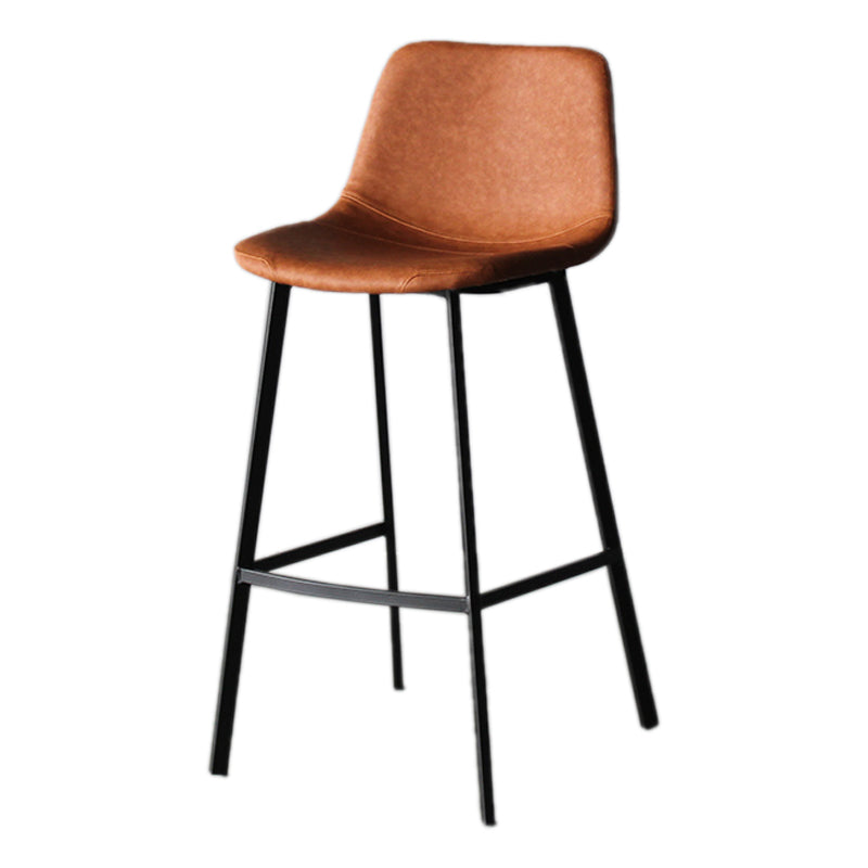 Modern Style Bar-stool Bucket Leather Seat Barstool with Footrest and Iron Legs Brown Black 1 Piece Clearhalo 'Bar Furniture' 'Bar Stools' 'bar_stools' 'furn' 'furn_bar_stools' 'furniture_bar_stools' 'Kitchen & Dining Furniture' 'kitchen&dining_furn' 'kitchen' 'kitchen_furn' Furniture' 4430273