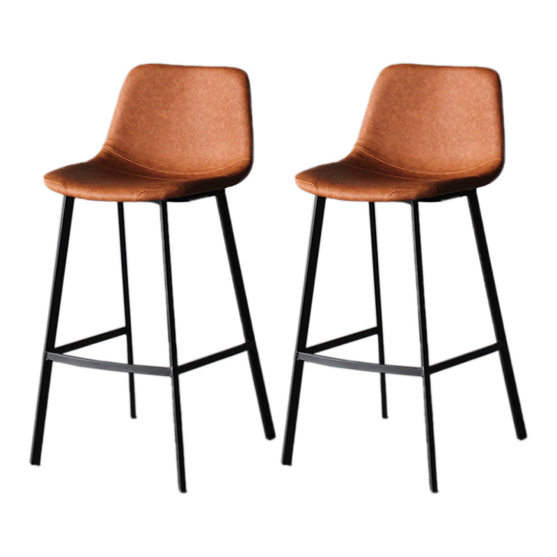 Modern Style Bar-stool Bucket Leather Seat Barstool with Footrest and Iron Legs Brown Black 2 Piece Set Clearhalo 'Bar Furniture' 'Bar Stools' 'bar_stools' 'furn' 'furn_bar_stools' 'furniture_bar_stools' 'Kitchen & Dining Furniture' 'kitchen&dining_furn' 'kitchen' 'kitchen_furn' Furniture' 4430274