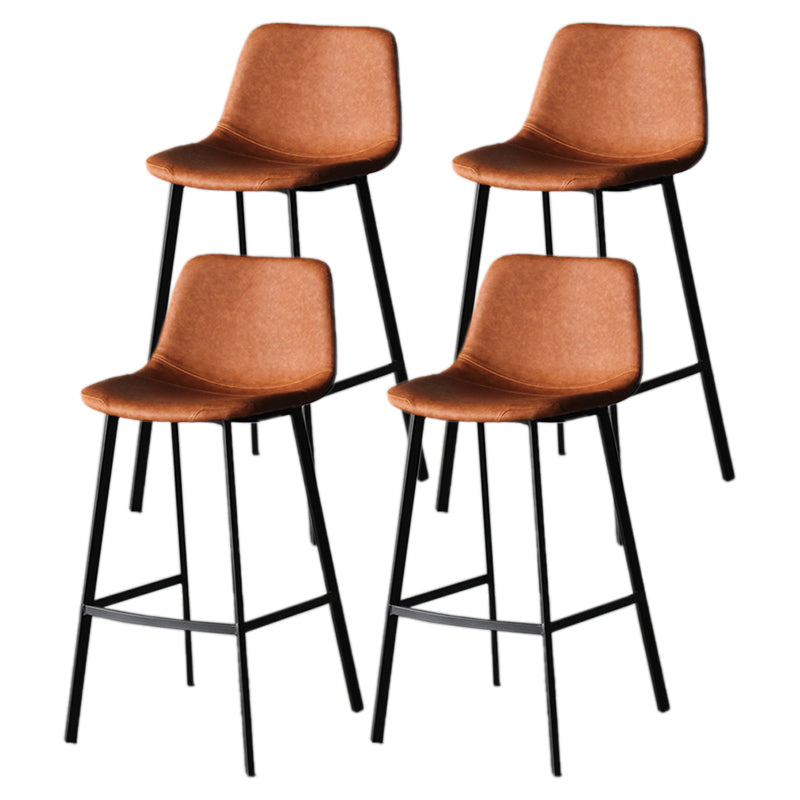 Modern Style Bar-stool Bucket Leather Seat Barstool with Footrest and Iron Legs Brown Black 4 Piece Set Clearhalo 'Bar Furniture' 'Bar Stools' 'bar_stools' 'furn' 'furn_bar_stools' 'furniture_bar_stools' 'Kitchen & Dining Furniture' 'kitchen&dining_furn' 'kitchen' 'kitchen_furn' Furniture' 4430275
