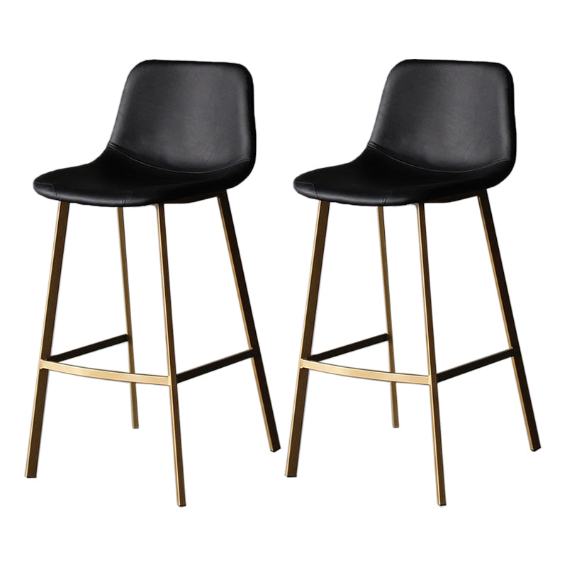 Modern Style Bar-stool Bucket Leather Seat Barstool with Footrest and Iron Legs Black Gold 2 Piece Set Clearhalo 'Bar Furniture' 'Bar Stools' 'bar_stools' 'furn' 'furn_bar_stools' 'furniture_bar_stools' 'Kitchen & Dining Furniture' 'kitchen&dining_furn' 'kitchen' 'kitchen_furn' Furniture' 4430277