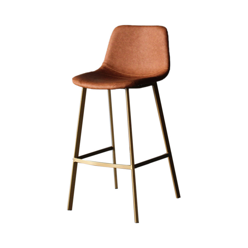 Modern Style Bar-stool Bucket Leather Seat Barstool with Footrest and Iron Legs Brown Gold 1 Piece Clearhalo 'Bar Furniture' 'Bar Stools' 'bar_stools' 'furn' 'furn_bar_stools' 'furniture_bar_stools' 'Kitchen & Dining Furniture' 'kitchen&dining_furn' 'kitchen' 'kitchen_furn' Furniture' 4430300
