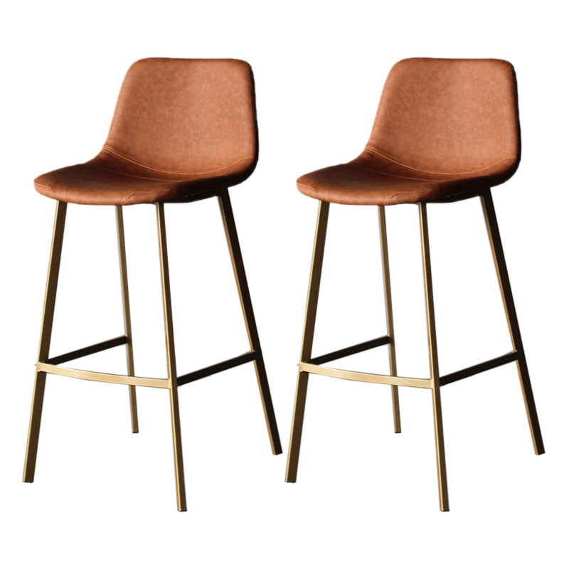 Modern Style Bar-stool Bucket Leather Seat Barstool with Footrest and Iron Legs Brown Gold 2 Piece Set Clearhalo 'Bar Furniture' 'Bar Stools' 'bar_stools' 'furn' 'furn_bar_stools' 'furniture_bar_stools' 'Kitchen & Dining Furniture' 'kitchen&dining_furn' 'kitchen' 'kitchen_furn' Furniture' 4430301