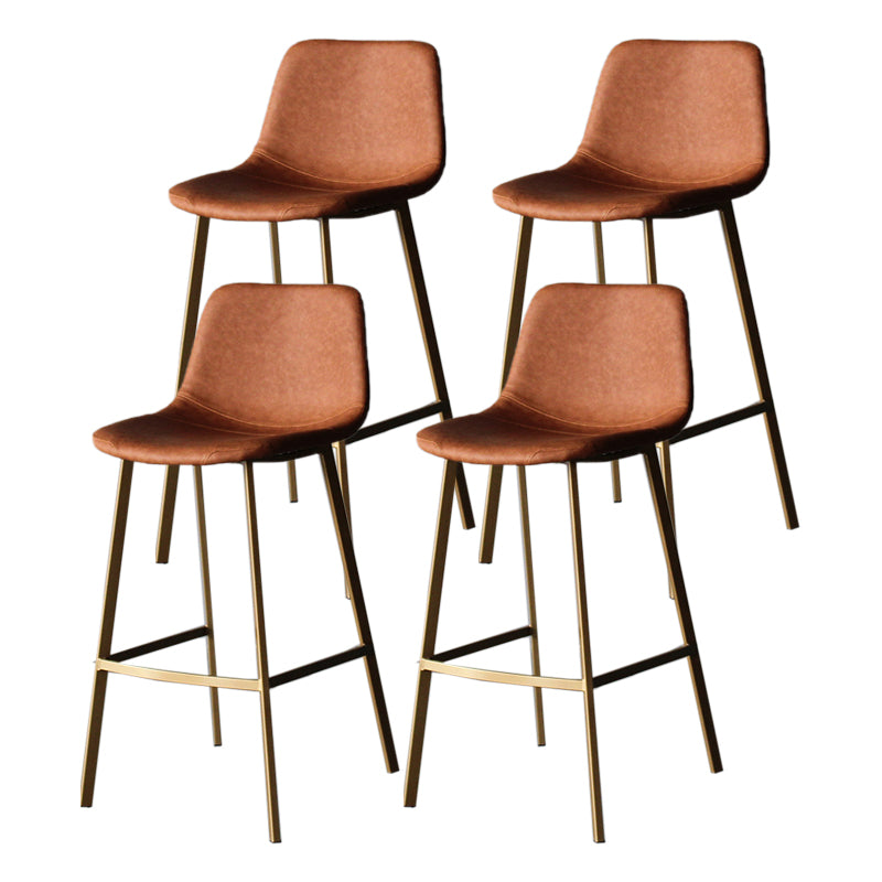 Modern Style Bar-stool Bucket Leather Seat Barstool with Footrest and Iron Legs Brown Gold 4 Piece Set Clearhalo 'Bar Furniture' 'Bar Stools' 'bar_stools' 'furn' 'furn_bar_stools' 'furniture_bar_stools' 'Kitchen & Dining Furniture' 'kitchen&dining_furn' 'kitchen' 'kitchen_furn' Furniture' 4430302