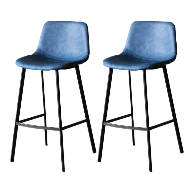 Modern Style Bar-stool Bucket Leather Seat Barstool with Footrest and Iron Legs Blue Black 2 Piece Set Clearhalo 'Bar Furniture' 'Bar Stools' 'bar_stools' 'furn' 'furn_bar_stools' 'furniture_bar_stools' 'Kitchen & Dining Furniture' 'kitchen&dining_furn' 'kitchen' 'kitchen_furn' Furniture' 4430304