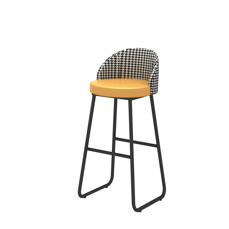 Modern Style Bar-stool Sled Iron Legs Round Leather Seat with Footrest for Kitchen Bar Yellow 1 Piece Clearhalo 'Bar Furniture' 'Bar Stools' 'bar_stools' 'furn' 'furn_bar_stools' 'furniture_bar_stools' 'Kitchen & Dining Furniture' 'kitchen&dining_furn' 'kitchen' 'kitchen_furn' Furniture' 4430324