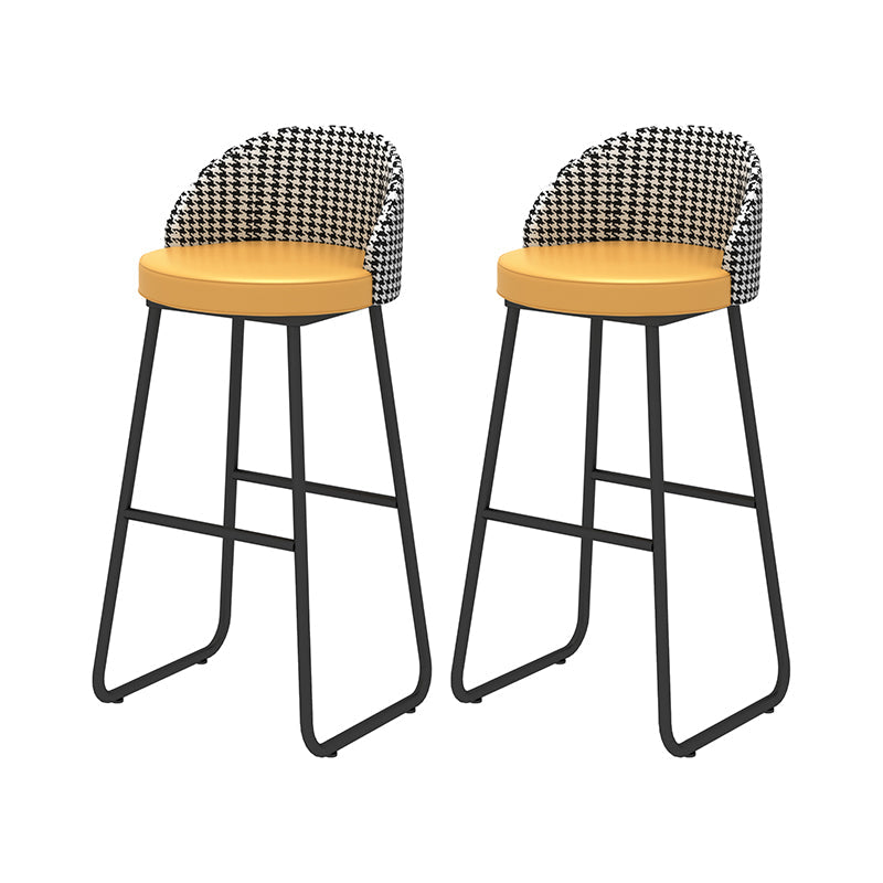 Modern Style Bar-stool Sled Iron Legs Round Leather Seat with Footrest for Kitchen Bar Yellow 2 Piece Set Clearhalo 'Bar Furniture' 'Bar Stools' 'bar_stools' 'furn' 'furn_bar_stools' 'furniture_bar_stools' 'Kitchen & Dining Furniture' 'kitchen&dining_furn' 'kitchen' 'kitchen_furn' Furniture' 4430325